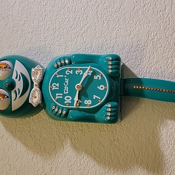 Jeweled Green Beauty Kit-Cat Klock clock SUPER RARE - Picture 4 of 5